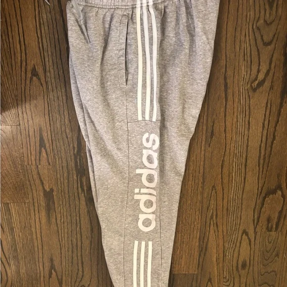 Adidas Mens Light Gray Sweatpants with White Stripes - Picture 3 of 5